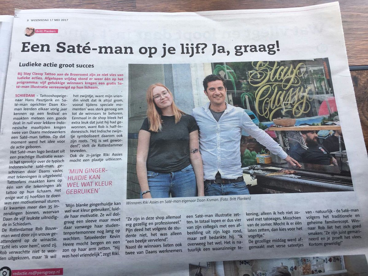 followoi's tweet photo. #Sate-man #Rotterdam #Stadsblad #Schiedam #Stayclassytattoo @DappereBritt @sate_man, lekkerste #sate & een #tattoo #GoodLife https://t.co/kuLHfnpQgC