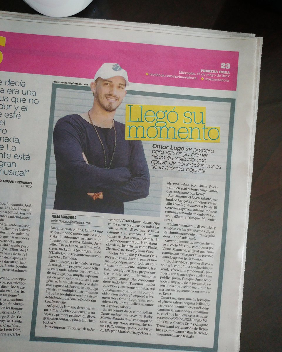 Que manera de comenzar el día al encontrarme con esto! Ya puedes conseguir en @PrimeraHora el reportaje! Seguimos!! #OmarLugo #Prensa #PR 📄🔥
