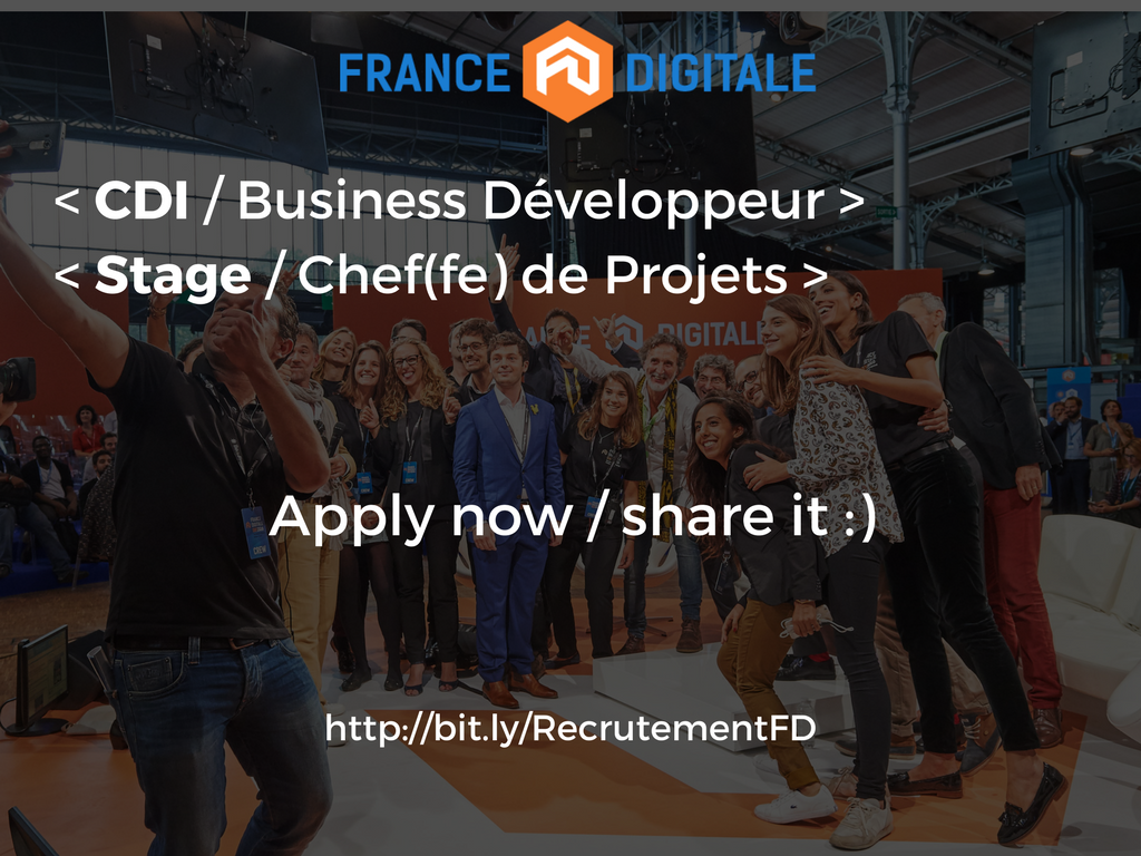 France Digitale recrute ! Rdv sur bit.ly/RecrutementFD. Merci de RT (last week pour le #CDI) #RH #recrutement #job #stage #emploi