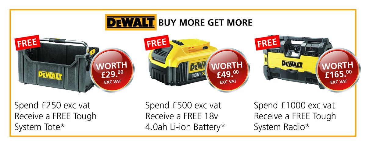 AngliaTools's tweet photo. Don't miss these top @DEWALT_UK #deals at #ATCtoolshow! #BuyMoreGetMore https://t.co/TtOtjg6VdV