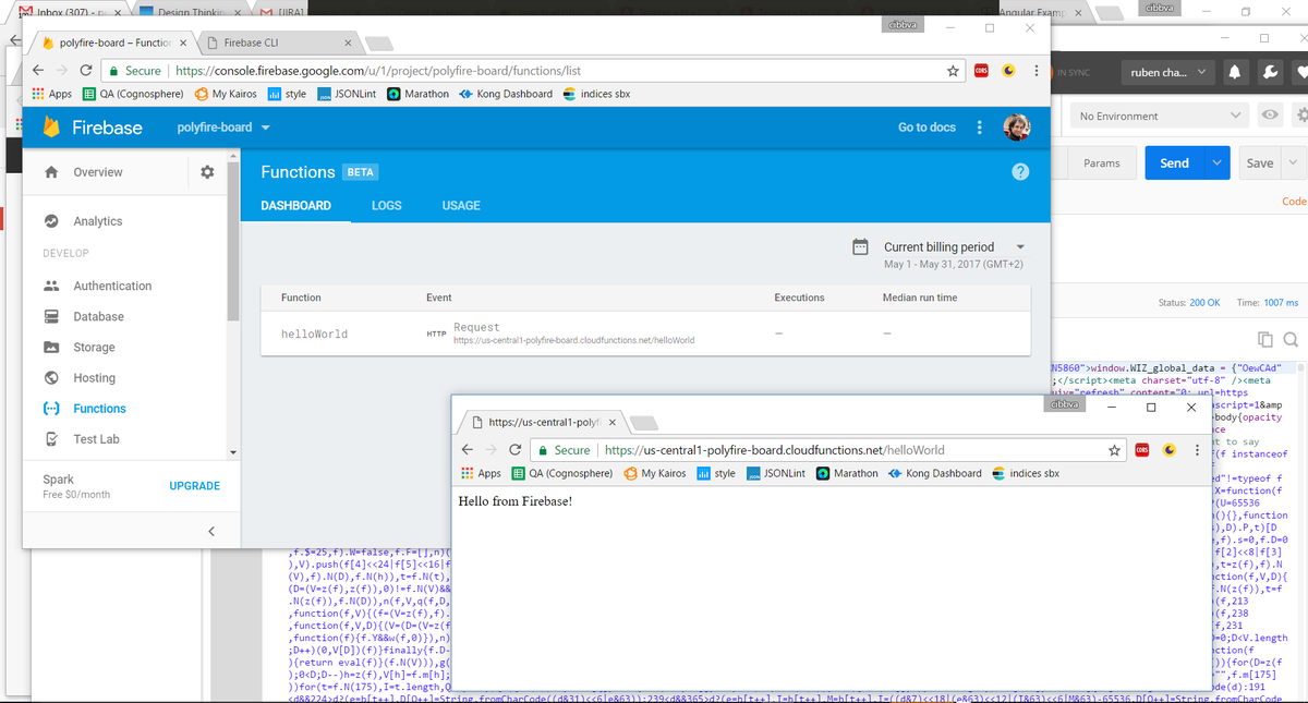 pekewake's tweet image. "Hello from Firebase" my first #CloudFunction in @Firebase with @CodingCarlos in #io17extended #extMad Looks awesome! @pekewake