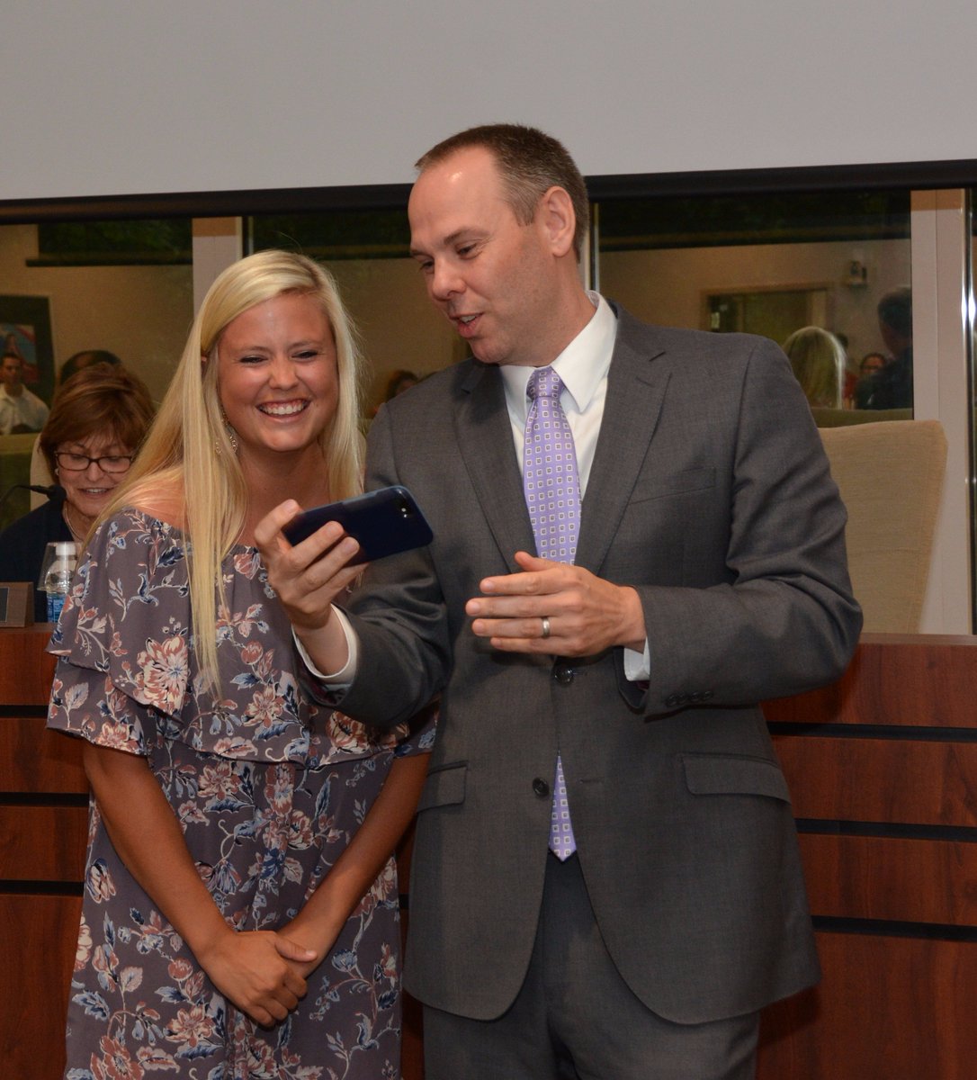 RachelH_PR's tweet photo. .@MissKisersClass classroom selfie prompted a selfie w/ @GLittle_Lex1 @ last night's board meeting! Congrats on your @FundforTeachers grant! https://t.co/YVWIA28TcF