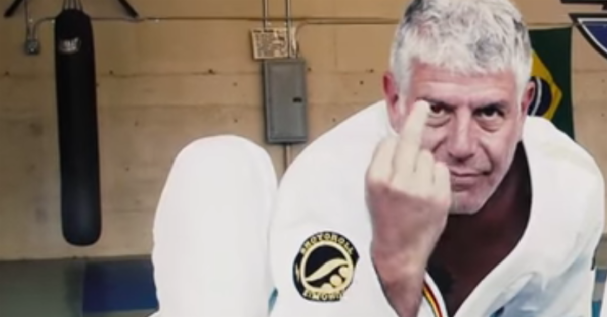 TrauMMASon's tweet photo. @F3theFort Jiu Jitsu tonight at 7:30!  Next in the famous BJJ players series: Anthony Bourdain, blue belt under Renzo Gracie https://t.co/j23U7SHxzp