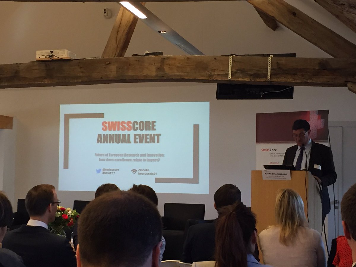 SwissCore's tweet photo. Swiss State Secretary Mauro Dell' Ambrogio @SBFI_CH opens the #SCAE17: "Impact does not only mean #innovation but also educated #citizens". https://t.co/TVrtpGz9ku