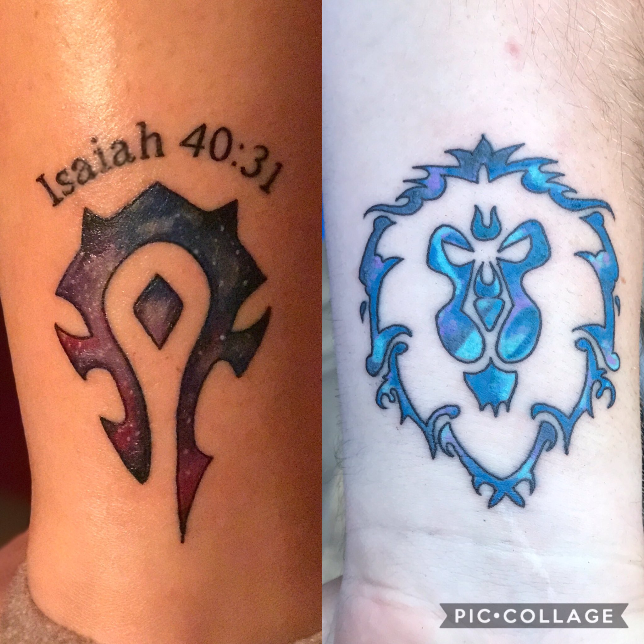 Horde/Alliance tattoo. Proud to fight for both sides! (done by  @yogibeartattoos) : r/wow