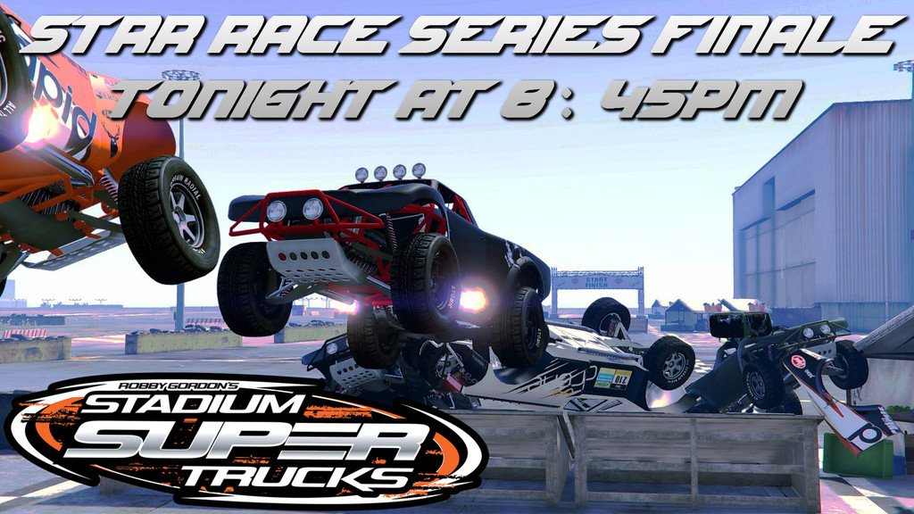 STRRCrew's tweet photo. STRR Race Series Finale - Stadium Super Truck insanity!
Tonight at 8:45pm. Rules & Info: https://t.co/4x1jyQ269n #STRRCrew #GTAOnline https://t.co/RZsXXwCogN