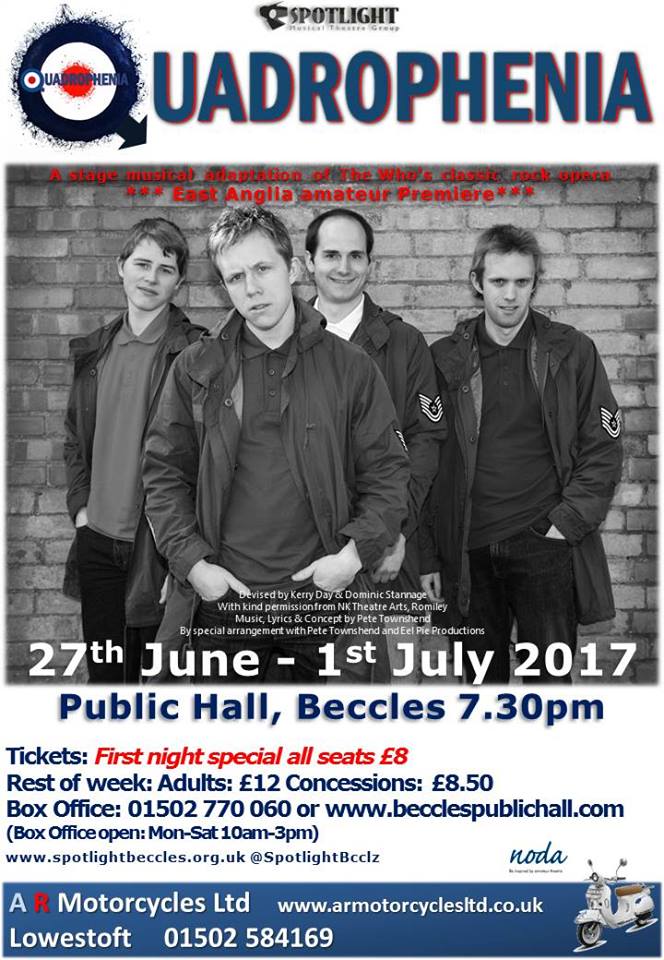 BecclesPH's tweet photo. not long now. Tickets available at the box office. @SpotlightBecclz @Quadrophenia_uk https://t.co/1SaIHFq9tB