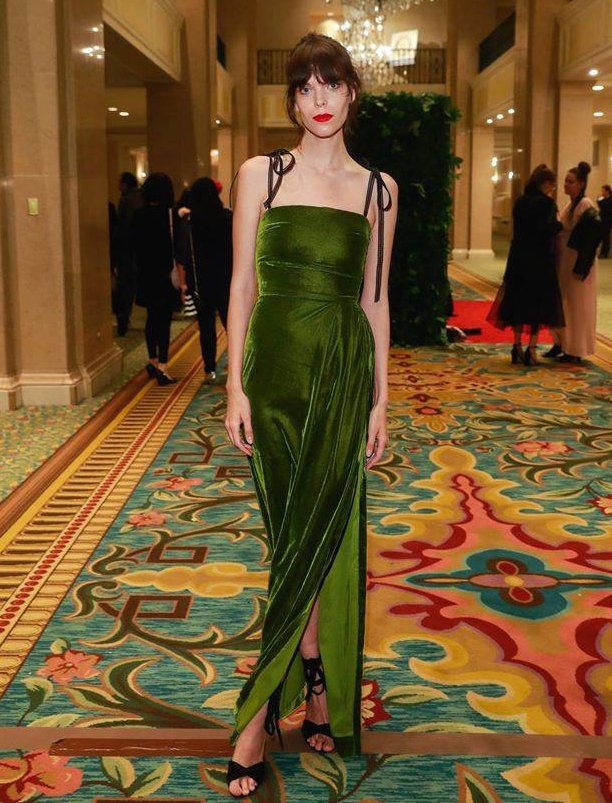 GREEN GODDESS 🌿#CAFA2017 "Model of the Year" winner <a href="/meghancollison/">Meghan Collison</a> in custom green velvet <a href="/MUrbanovitch/">URBANOVITCH</a> 🏆 #MeghanCollison #NYMMWomen