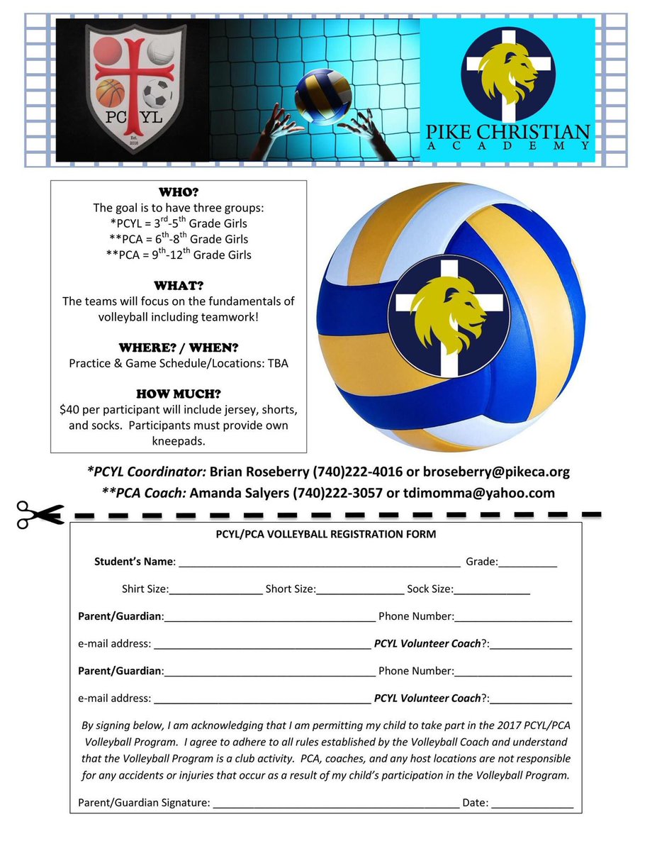 PCAWaverlyOH's tweet photo. THE VOLLEYBALL PROGRAM IS ALSO AVAILABLE TO STUDENTS THAT DO NOT ATTEND PCA!
Join us for a Parent's Meeting TODAY at 3:30PM in New Hope! https://t.co/UILiTpDtrb