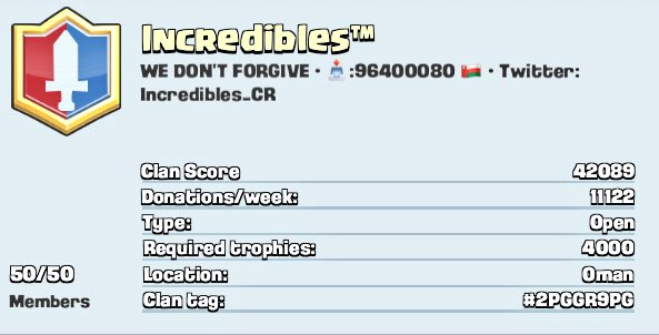 Incredibles_CR's tweet photo. Hey, Join our family !
إنضموا إلى عائلتنا !
 
Incredibles™ 
#2PGGR9PG
  .
.
 .
#كلاش_رويال 
#Clashroyal 
#Clash_royal https://t.co/KOS98kWh4o