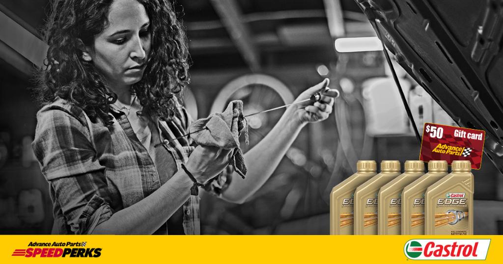 AdvanceAuto's tweet photo. #SpeedPerks members receive automatic entry to win a $50 gift card when they buy 5 qts. of @Castrol EDGE Motor Oil*. https://t.co/Zwhc1UM9Bo https://t.co/AyZiXbDM8Z