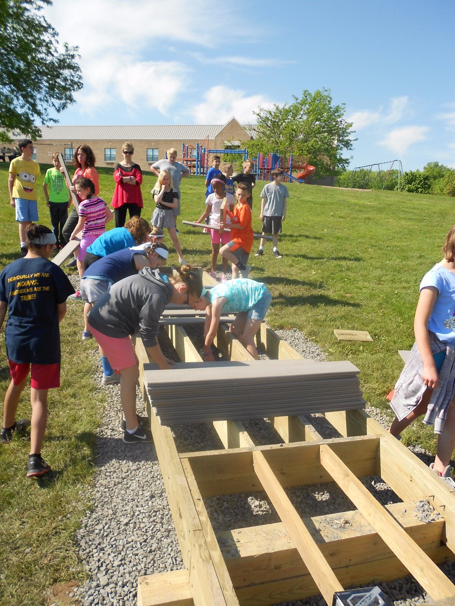MrLangenback's tweet photo. Thanks @MarlMotruk @danmoyer38 @BBardman UPSD custodians, PTFS &amp; high school friends for helping us a build a bridge. #probsolved https://t.co/Ta9iPi481q