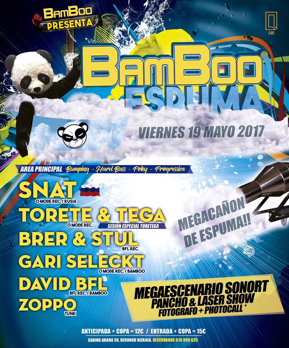 bumpingforlife's tweet photo. ESTE SÁBADO TOCA UNA DE ESPUMA EN LA SALA CUE!! #BAMBOO https://t.co/qbcETOFRL9
