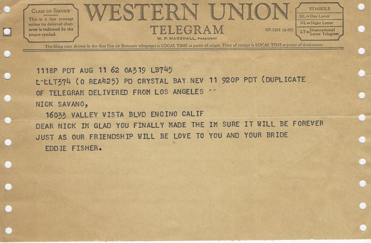 JJamesAuctions's tweet photo. Telegram from Actor, Eddie Fisher to #Hollywood Manager / Producer, Nick Sevano https://t.co/fLMDcxAQiT
#Memorabilia #Ephemera https://t.co/nIFfPjWHxO