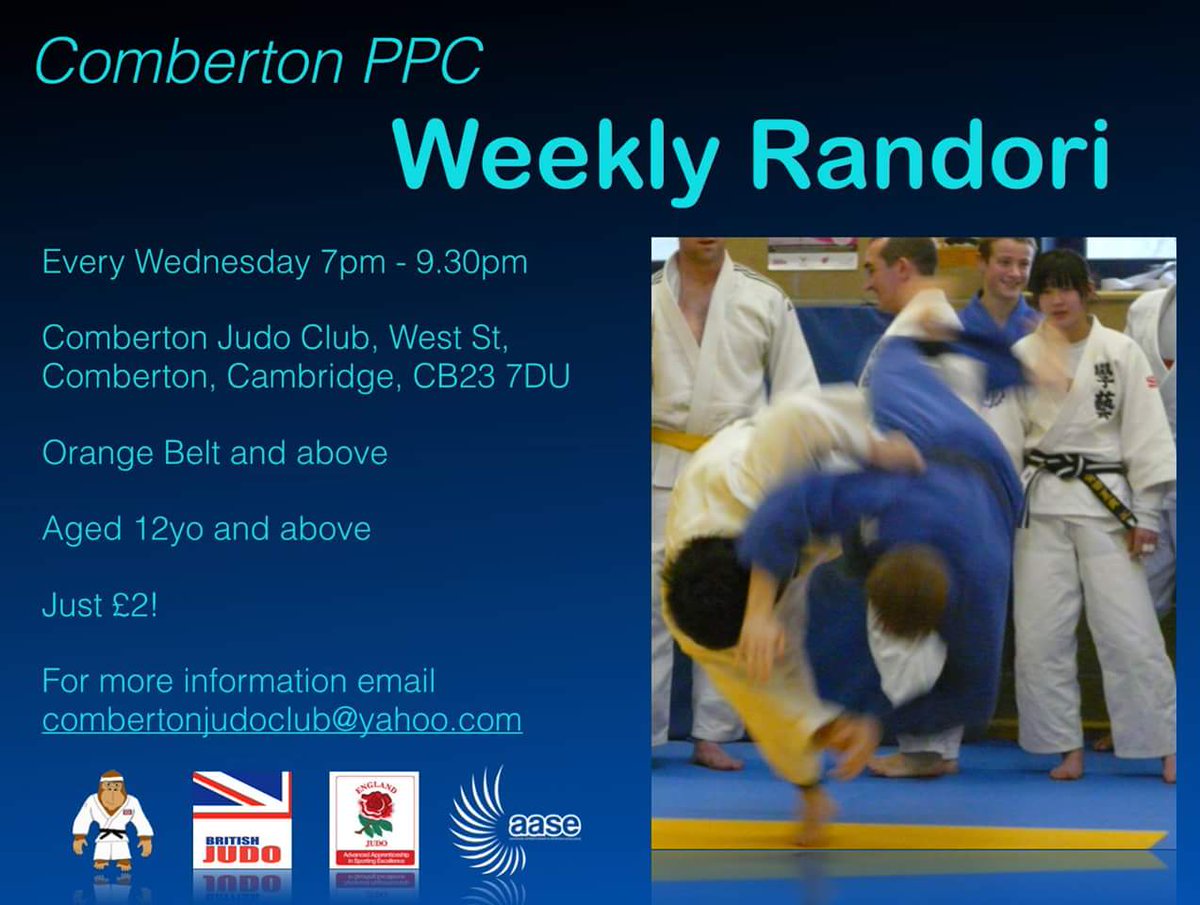 combertonjudo's tweet photo. Looking for Randori tonight?? Randori at the PPC starts from 7pm. Just £2!!! 🥋🇬🇧🦍 #winners #judo #betterneverstops #throwforippon #training https://t.co/iS04RhQsnX