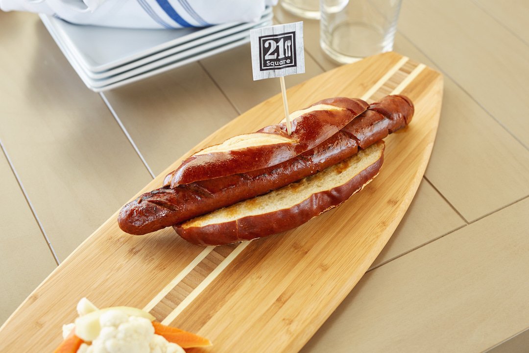 TRBMarriott's tweet photo. Dog's up! Feast on a freshly prepared pretzel dog at #21square. https://t.co/HvUcPEbr0H
