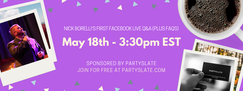 NickBorelli's tweet photo. Tomorrow is the day! 3:30pm EDT - FAQ &amp; Q&amp;A with me sponsored by @PartySlate! https://t.co/FVgbbcsFpK https://t.co/2Hyj1QGCoP