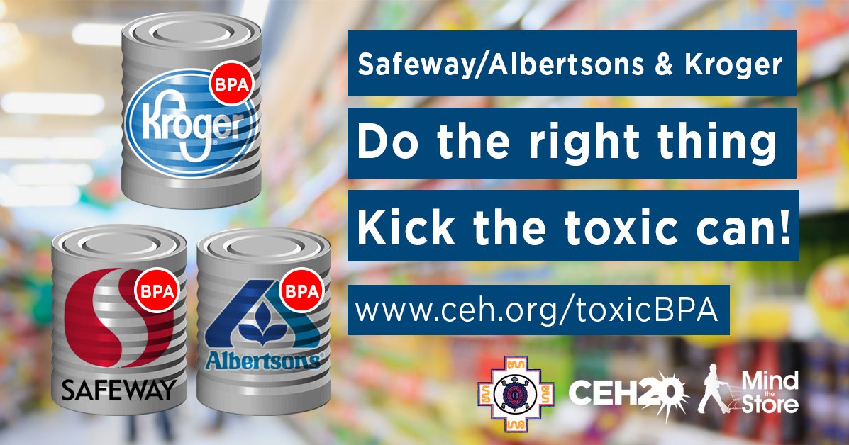 CenterEnvHealth's tweet photo. 130K+ signers urged @Safeway @Albertsons @Kroger to get BPA out of canned food–they didn’t #kickthecan https://t.co/ACj9DNQkci #mindthestore https://t.co/ps7Z8229q5