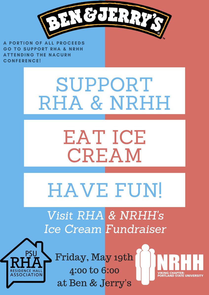PDXNRHH's tweet photo. Want to help NRHH/RHA get to a national leadership conference? All you have to do is buy @benandjerrys this Friday between 4pm and 6pm. https://t.co/7p4kf7xV88