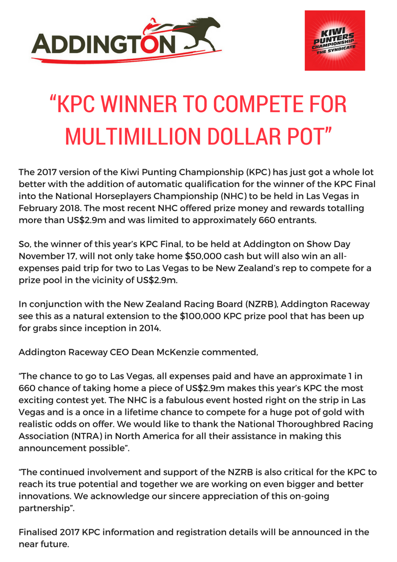AddingtonNZ's tweet photo. KPC Winner to Compete for Multimillion Dollar Pot! https://t.co/fkKmW9NNHq