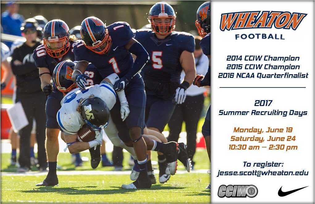 CoachjjClark's tweet photo. Don't miss your chance to experience the #DISTINCTION. #WheatonFootball recruiting days only a month away! #ThunderGang https://t.co/aGT8TPqjq9