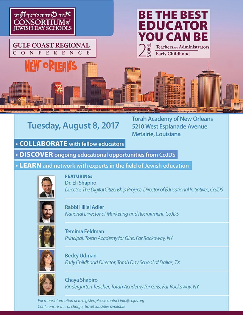 Live near the gulf coast or just looking for a great reason to visit New Orleans? #JewishDaySchools #PD #Teachers #Education