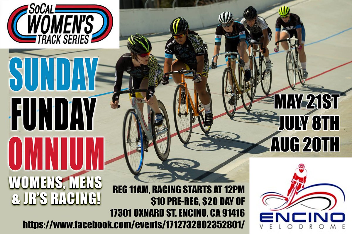 scwtRacing's tweet photo. THIS SUNDAY! Sunday Funday at @EncinoVelodrome! Don't miss a fun day at the track! Get your tan on. :) #racing #track #cycling #scwts https://t.co/nikUWqc9yh