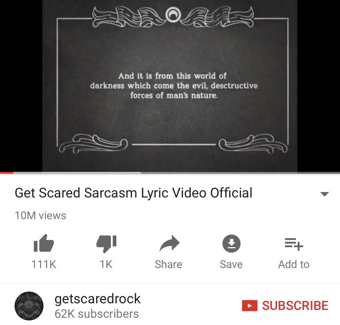 JohnnybSCARED's tweet photo. Just noticed our lyric video for Sarcasm is up to 10,000,000 views. Pretty fuckin sweet 🤘🏼 https://t.co/7IaCJomTa8