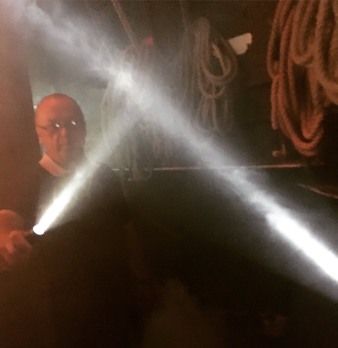 Milllsee's tweet photo. When you realise your torch is like a lightsaber in the smoke 😁 #crewfun https://t.co/OAi3iis1dL