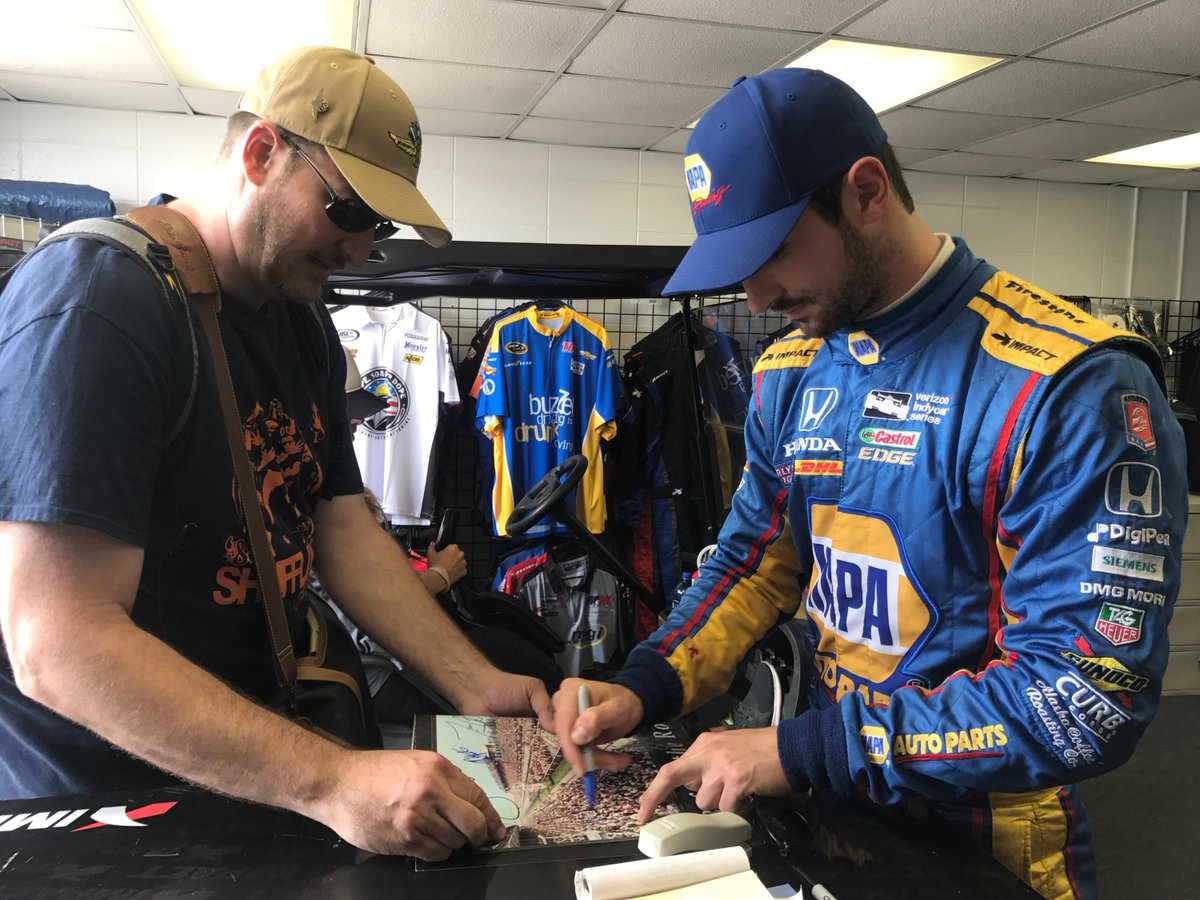 ImpactbyMCS's tweet photo. The 100th anniversary Indy 500 winner Alexander Rossi stopped by today and signed autographs at the Impact garage @AlexanderRossi @IMS https://t.co/MKN8FbcNdN