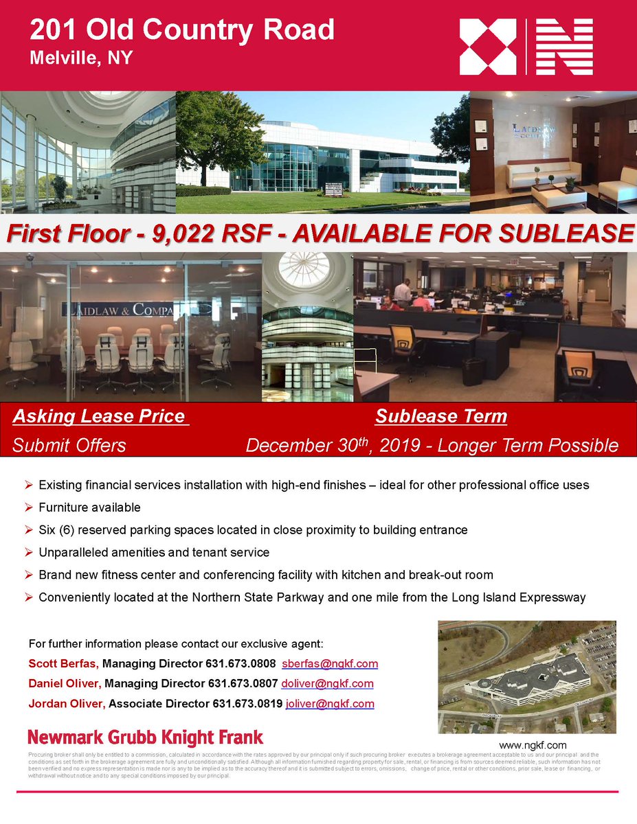 LongIslandCRE's tweet image. Sublease Avail - 201 Old Country Rd, Melville  9,022 SF - Submit Offers - call Jordan Oliver for details 631-673-0819. joliver@ngkf.com #CRE