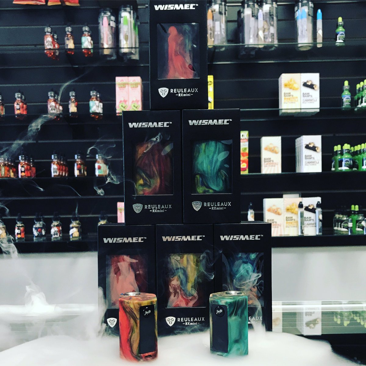 ChiefVape's tweet photo. RESIN RX Mini's are here!! Each mod is uniquely different but all have 80W capabilities! Small mod HUGE clouds! #rxmini #wismec #rx #minimod https://t.co/KVpszo372W