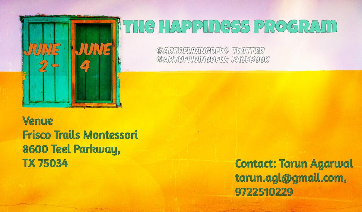 ARTOFLIVINGDFW's tweet photo. This June, don't settle for Happy-ish; Live with Joy, Confidence, and Freedom! https://t.co/0xg7Kl6cAs #Frisco #loveislove #CheckInBaggage https://t.co/CHVB1Uaomk