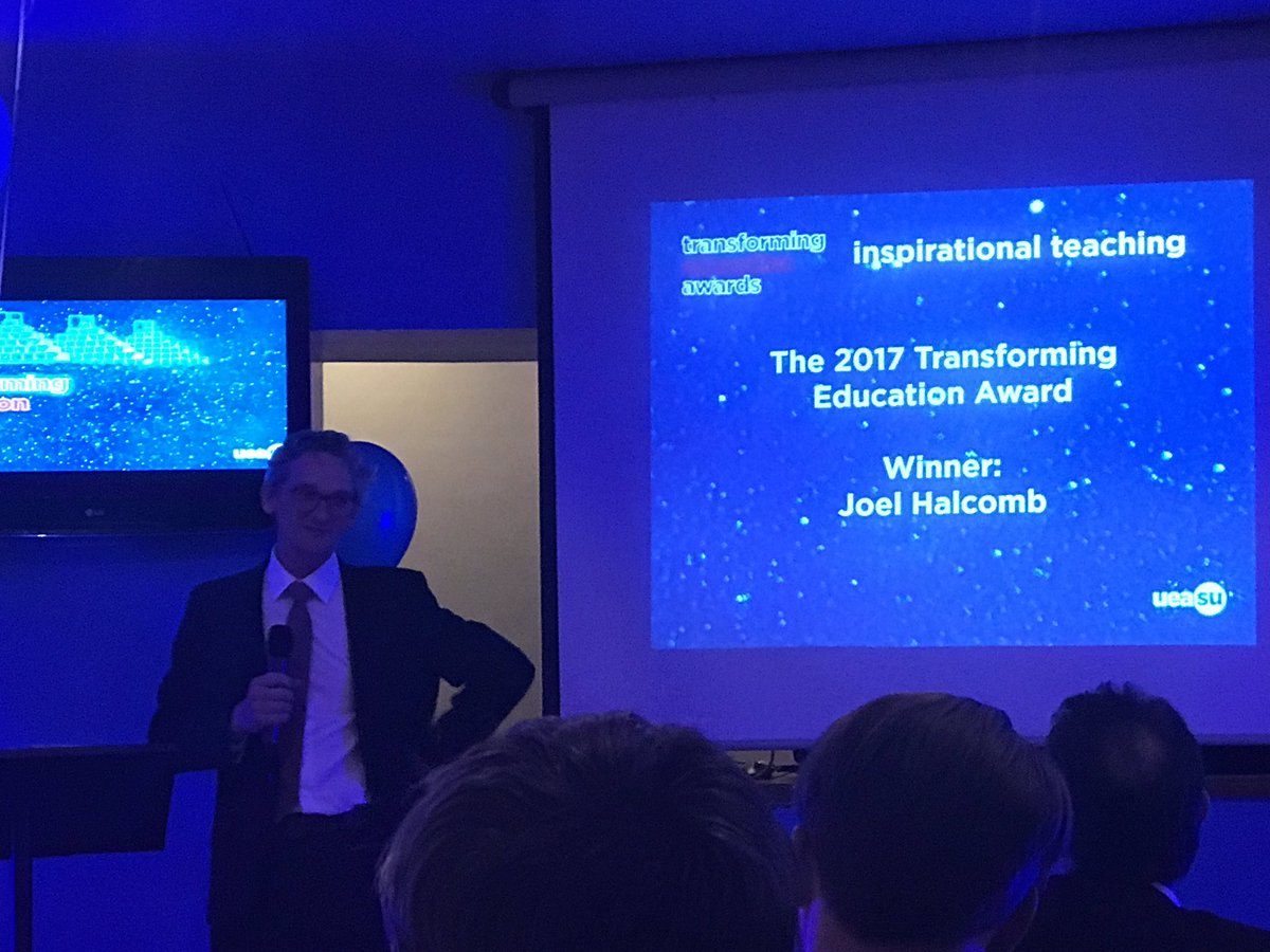 joshclare's tweet photo. The big award of the night goes to Joel Halcomb from @UEA_History! WELL DONE! #TEA17 https://t.co/d6p3Lom9tA