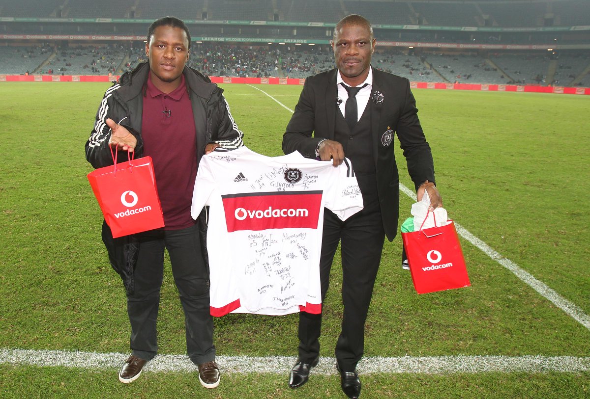 VodacomSoccer's tweet photo. Phinda mzala! Luzuko walked away with a signed @Orlando_Pirates jersey plus a jersey for his friend Sam. Halala! ๐๐พ #POWER2BUCS. https://t.co/RS6M0pu5fr