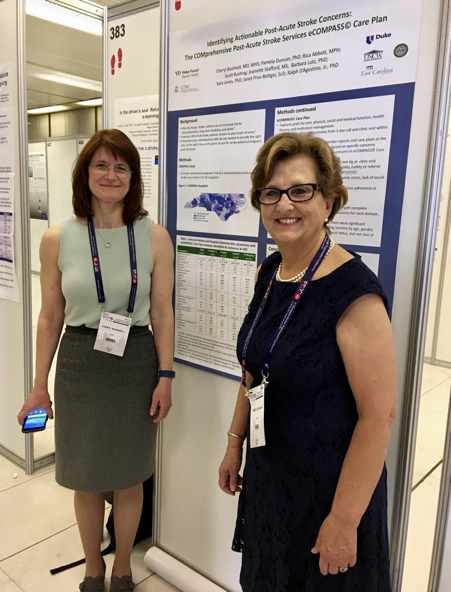 NCCOMPASSStudy's tweet photo. Dr. Cheryl Bushnell &amp; Dr. Pam Duncan @ESOC2017 w/ poster "Identifying Actionable Post-Acute Stroke Concerns: The COMPASS eCOMPASS Care Plan" https://t.co/8ikhqjCn3w