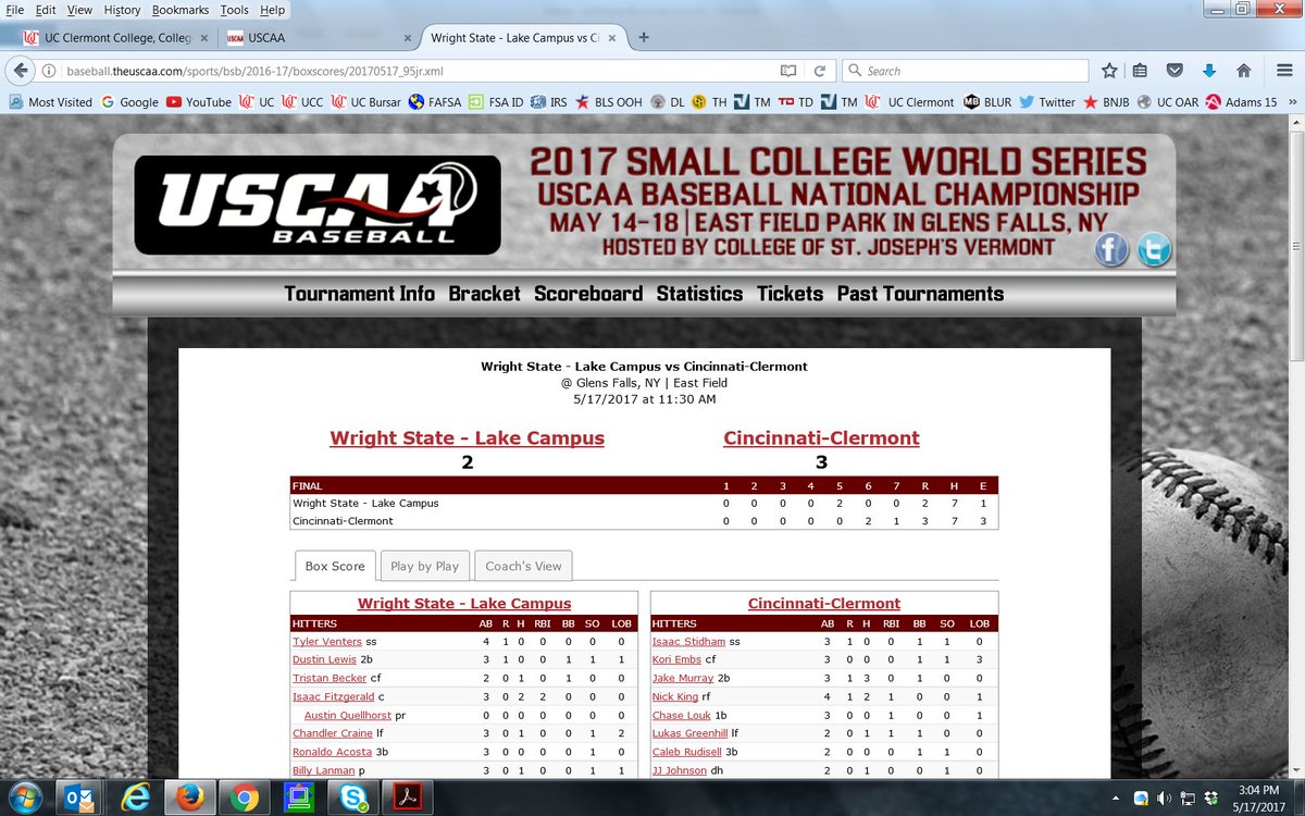 blainekelley's tweet image. @ucclermont @UCC_Baseball #WINS 3-2! Keep is rolling, Cougars! @USCAA #SmallCollegeWorldSeries