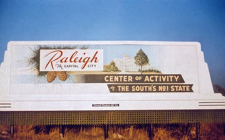 #WaybackWednesday to a 1950 billboard for Raleigh, the "Center of Activity!" 🙌