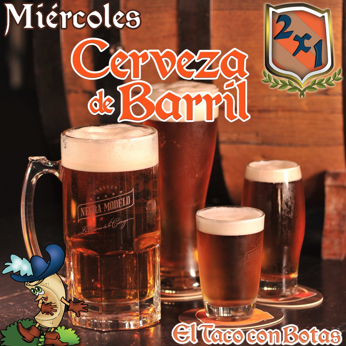 Eltacoconbotas's tweet photo. ¡Ya es Miércoles, ven por nuestra promoción del día #CervezaDeBarril2x1 en el mejor lugar #TacoConBotas. https://t.co/Z49HG11L96