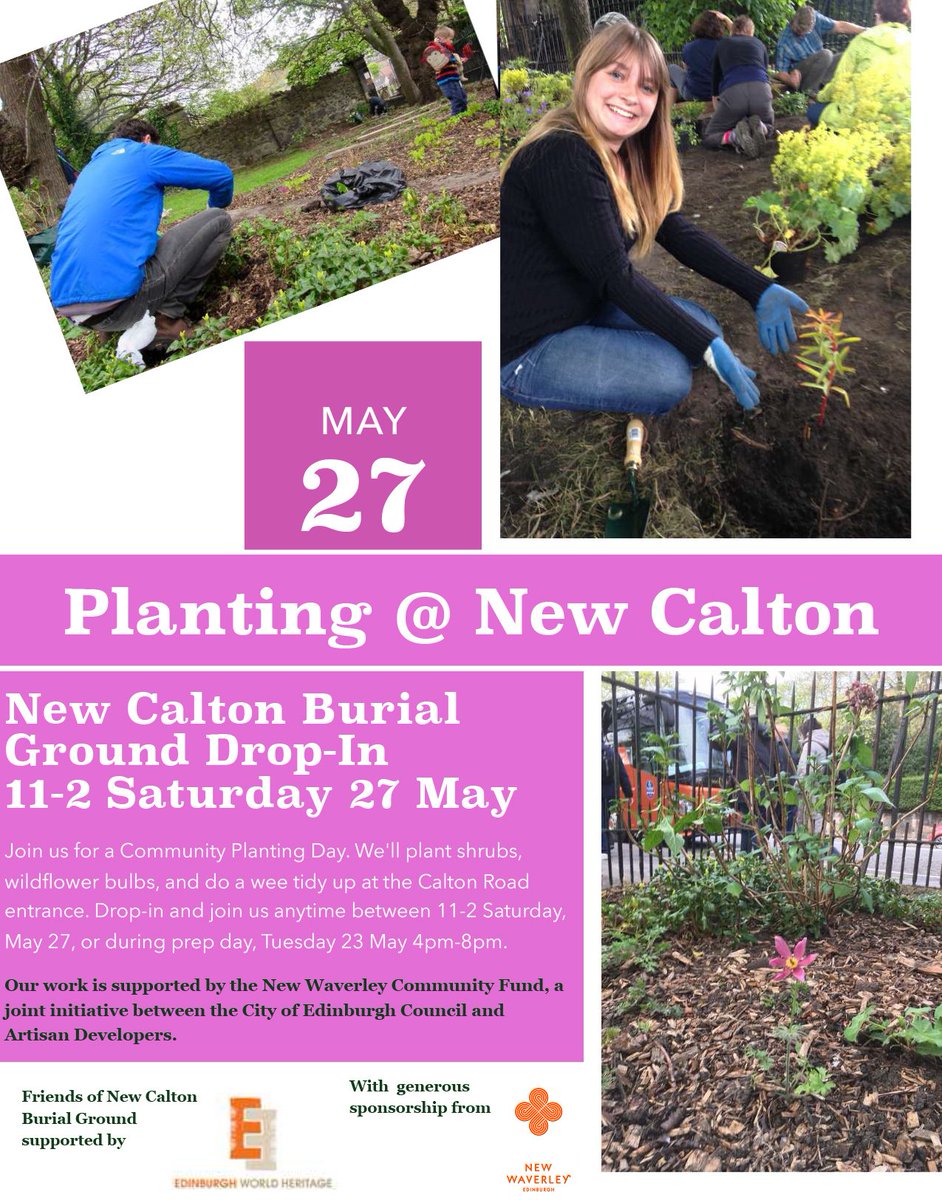 thehereandnowuk's tweet photo. We're delighted to be supporting @EdinburghWH's New Calton Burial Ground drop-in planting day on 27. May 2017. Join us 11am-2pm? https://t.co/96D99qaWGn
