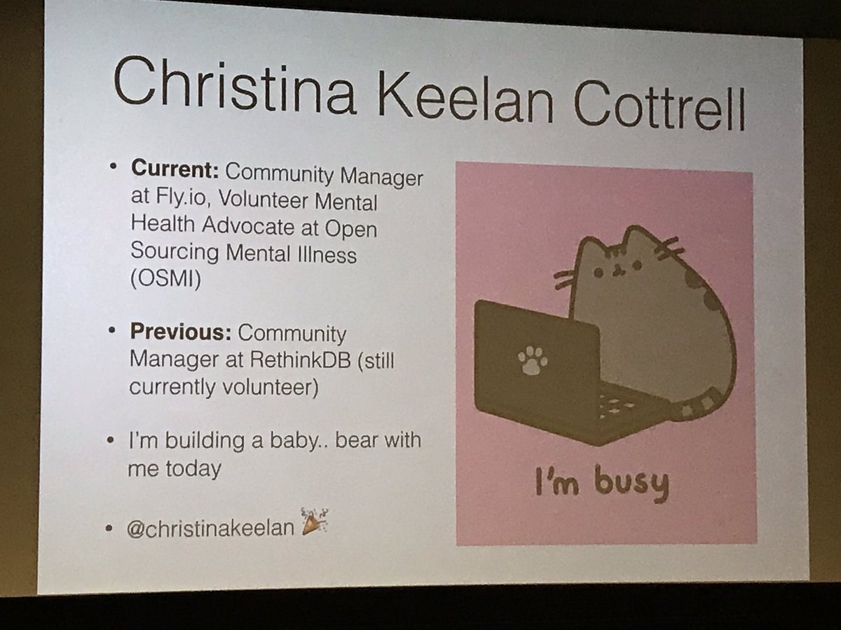 rosskukulinski's tweet image. Yay! it&apos;s @ChristinaKeelan from @rethinkdb talking at @DataLayerConf on open source biz models, cat gifs, and what happened to Rethinkdb 🎉