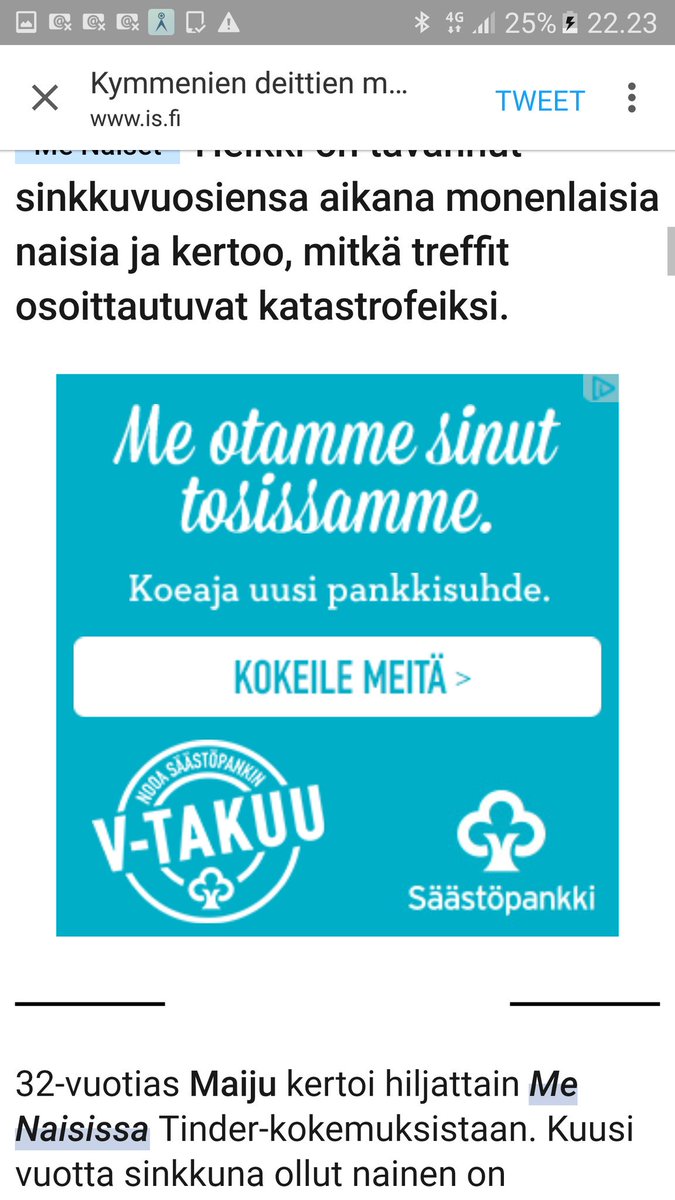 suvijv's tweet photo. No nyt on @NooaSp:n #vtakuu-banneri uinut osuvaan ympäristöön 😅 #display #retargetointi #koeaja #pankkisuhde https://t.co/9sLUNkWgJh