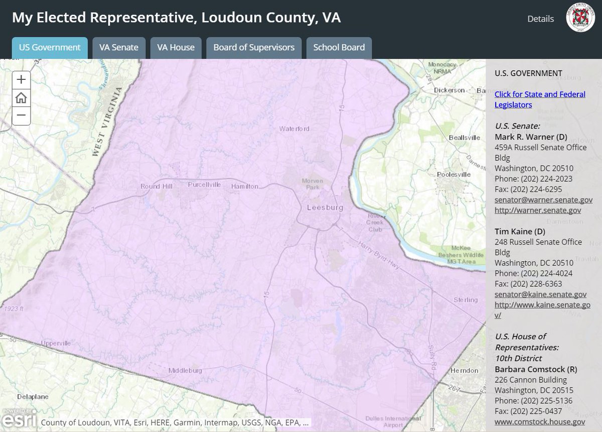 LoudounCoGovt's tweet photo. Not sure who your elected representatives are? A new #Loudoun County mapping application helps you find out. https://t.co/ZbpEJqcjSS https://t.co/oIMNGCO9LB