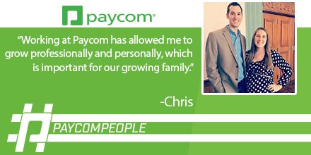 paycomcareers's tweet photo. Chris, new client setup team lead, has been able to grow his career since joining Paycom. #PaycomPeople https://t.co/OIscLJZwNJ