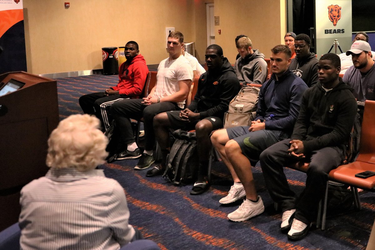 ChicagoBears's tweet photo. Mrs. Virginia McCaskey spoke to #Bears rookies about our history, being a founding franchise, shared her favorite moments &amp; took questions. https://t.co/4ZHR1eiunF