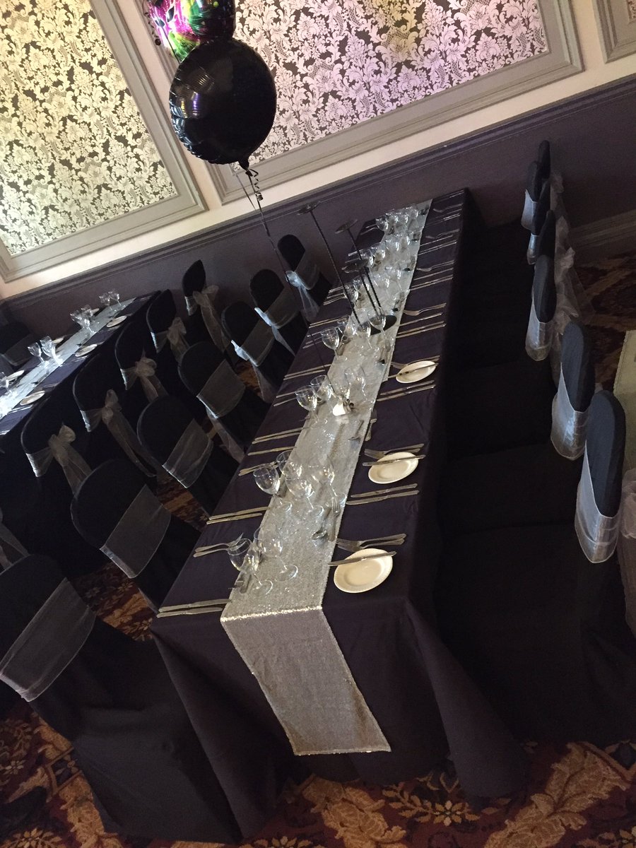 CreateALook's tweet image. Amazing masquerade ball set up @Maj_Harrogate Sparkling silver and Black! Have a fabulous evening! 🎊#Harrogate #Ball #Sparkling #EventDecor