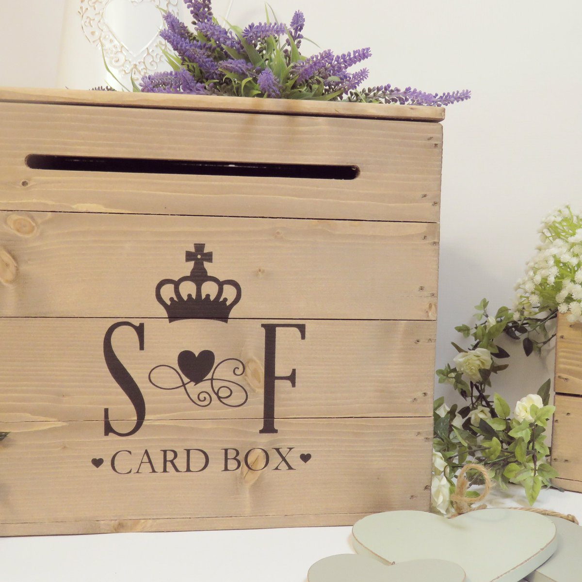 #weddinghour Make it personal with our rustic monogram card boxes #weddingWednesday