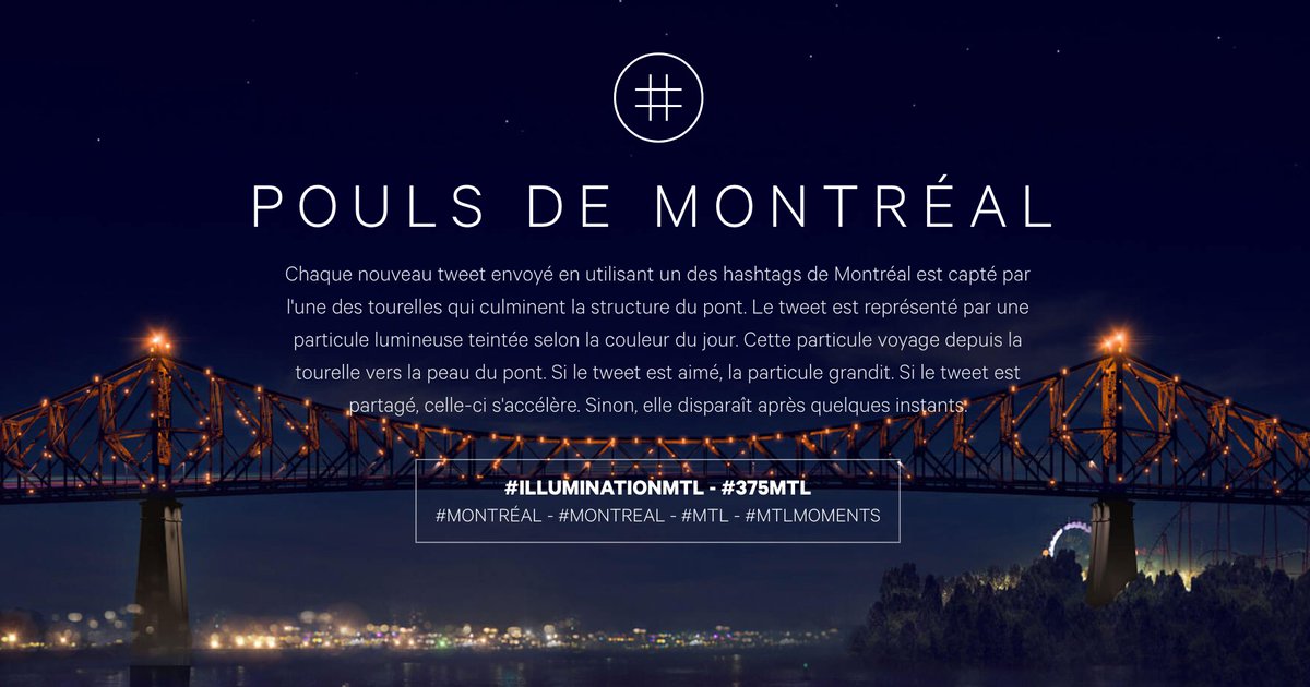 MomentFactory's tweet image. Le pont Jacques-Cartier va vibrer au rythme des gazouillis de Twitter ! lickst.at/9NVQ4Ko #375MTL #illuminationMTL