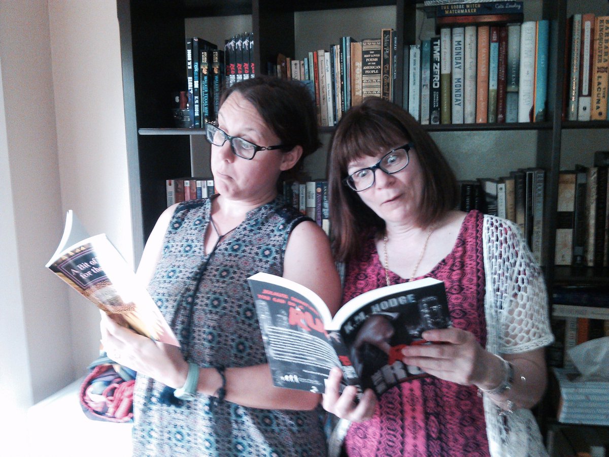 KMHodgeAuthor's tweet photo. Writers are an odd folk. My friend and favorite #poet came for a visit this week and we took this book selfie 📚
#redontherun #poetrybook https://t.co/vmRznlfnTw