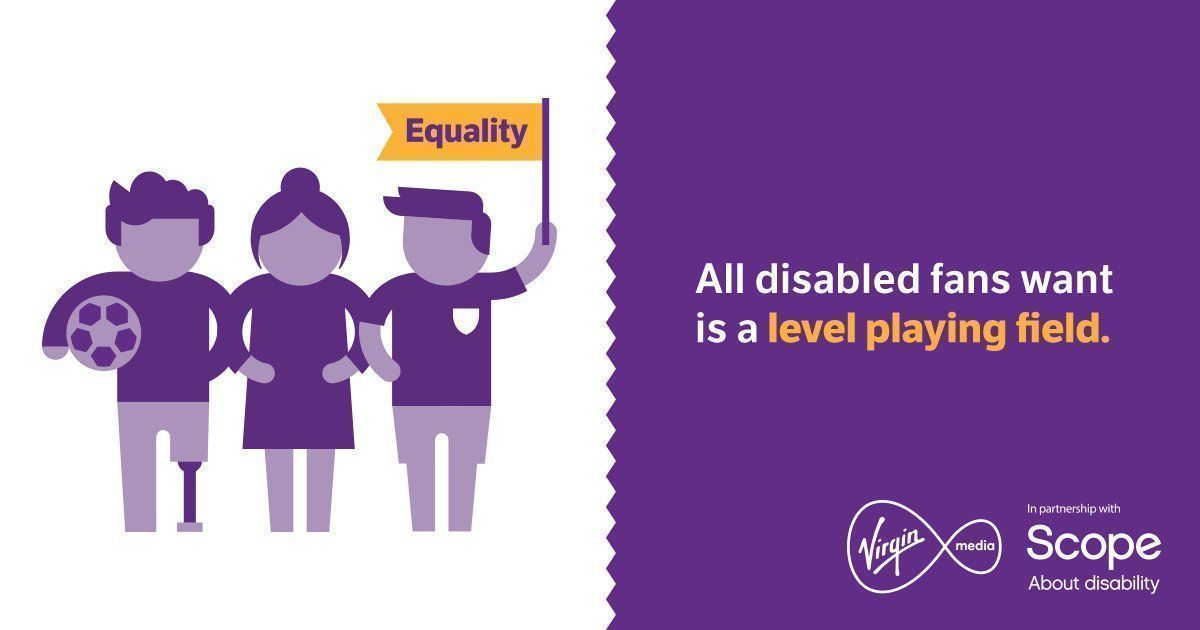 scope's tweet photo. It's full time but our campaign continues. Disabled football fans deserve #EverydayEquality.@virginmedia  #AllTheFootball #SaintsFc #SOUMUN https://t.co/wl6rnCZNjU